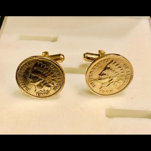vintage 1907 Indian Head dime coin goldtone cufflinks